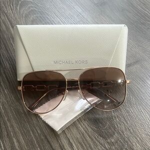 Michael Kors Rose Gold Aviator Sunglasses with White Case